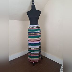 Monrow Classic Women's Long Length Multicolor Western Striped Skirt Size L